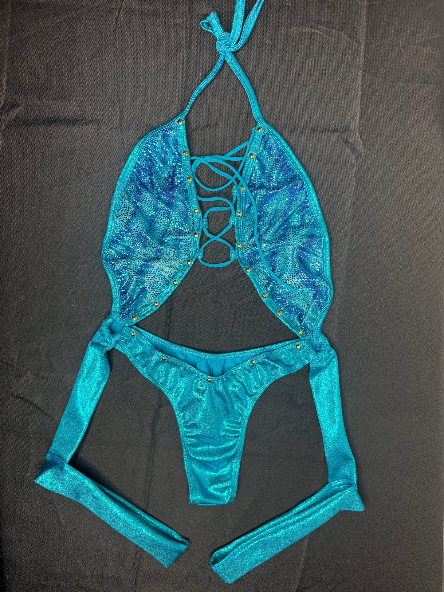Teal Animal Print One-Piece Lingerie Outfit