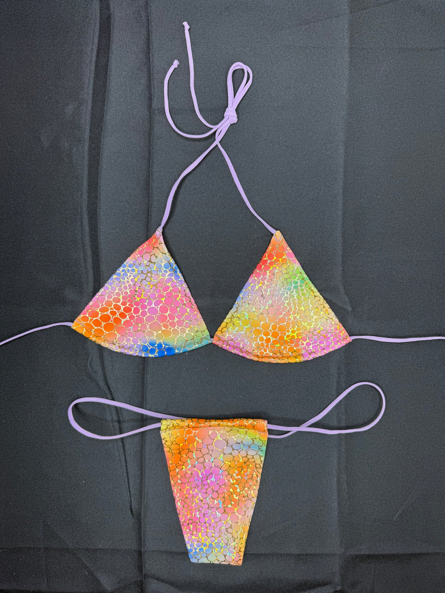Rainbow Animal Print Spandex Two-Piece Micro Bikini Lingerie Outfit