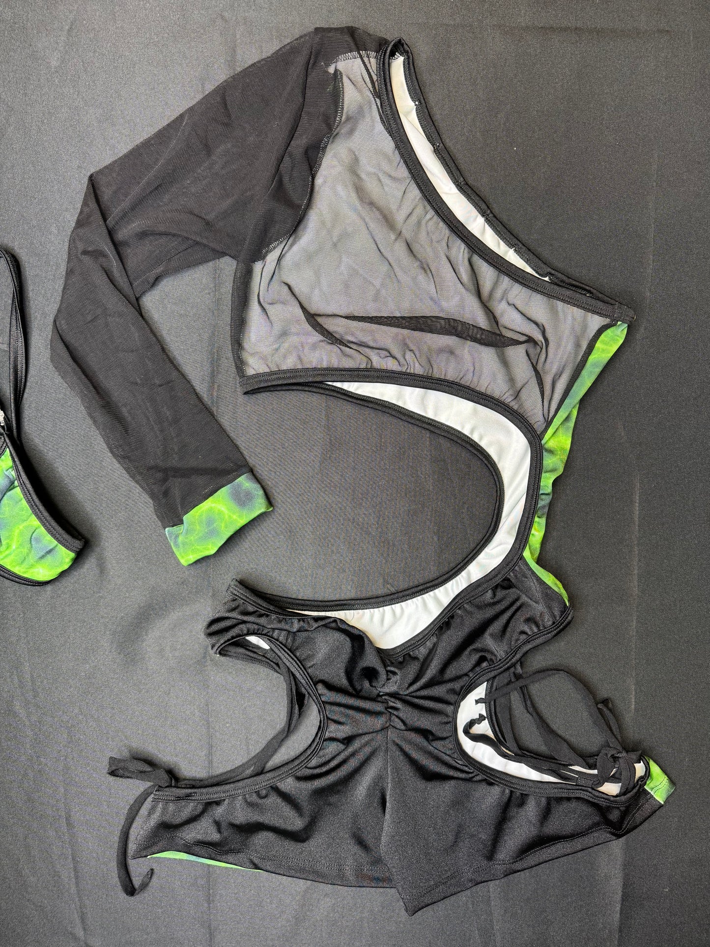 Neon Green/Black Single Sleeve One-Piece Romper Lingerie Outfit