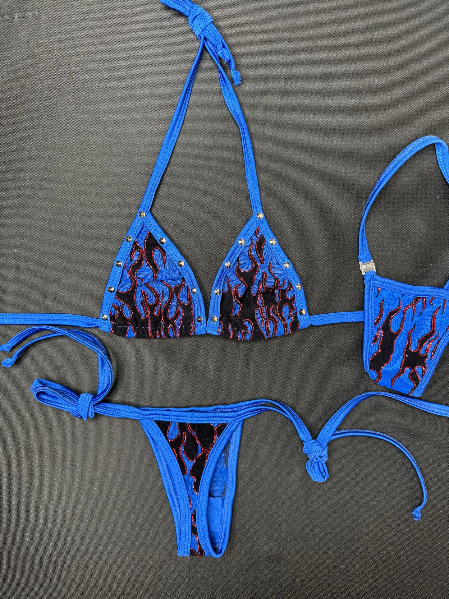 Royal Blue Fire Mesh Two-Piece Side-Tie Bikini Lingerie Outfit
