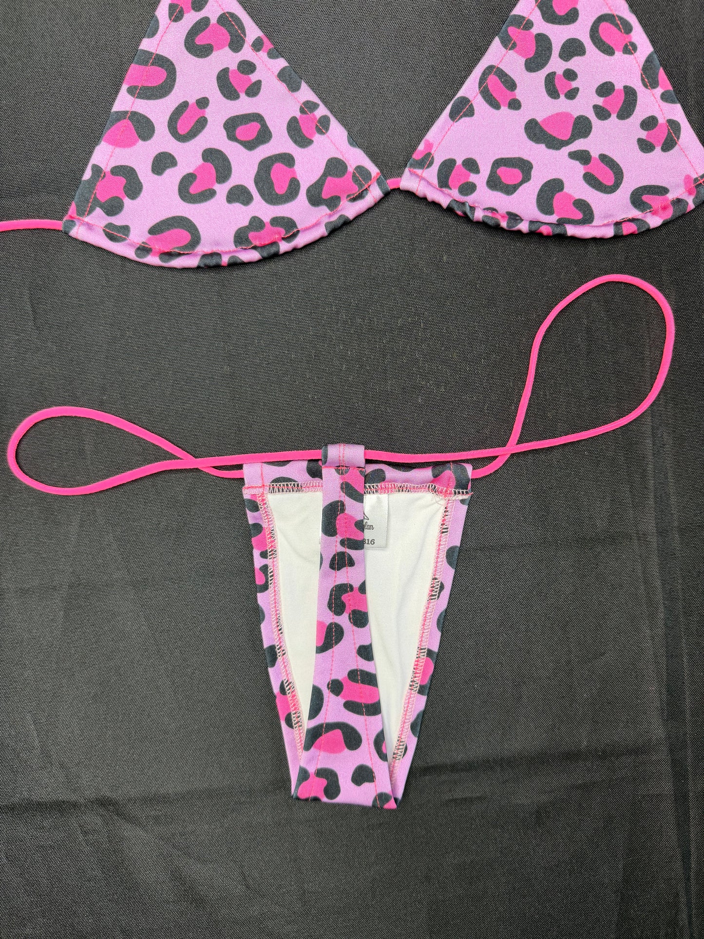 Pink Cheetah Animal Print Spandex Micro Bikini Lingerie Outfit