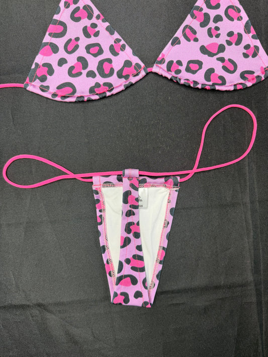Pink Cheetah Animal Print Spandex Micro Bikini Lingerie Outfit