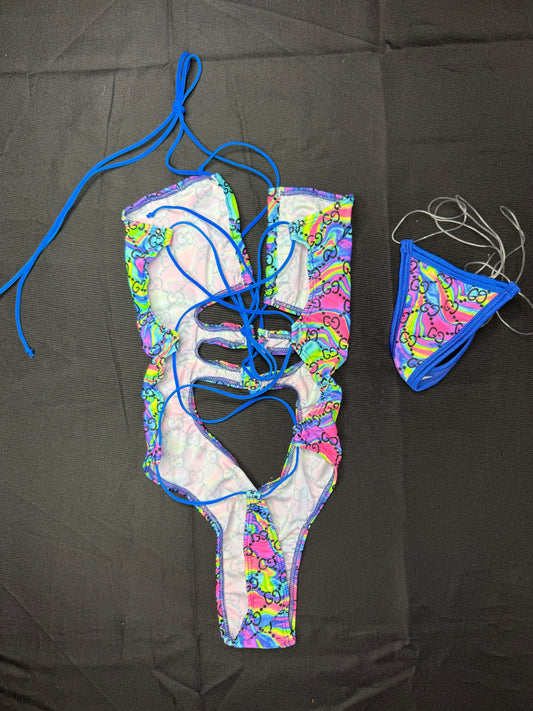 Designer Tie-Dye Spandex One-Piece Lingerie Outfit