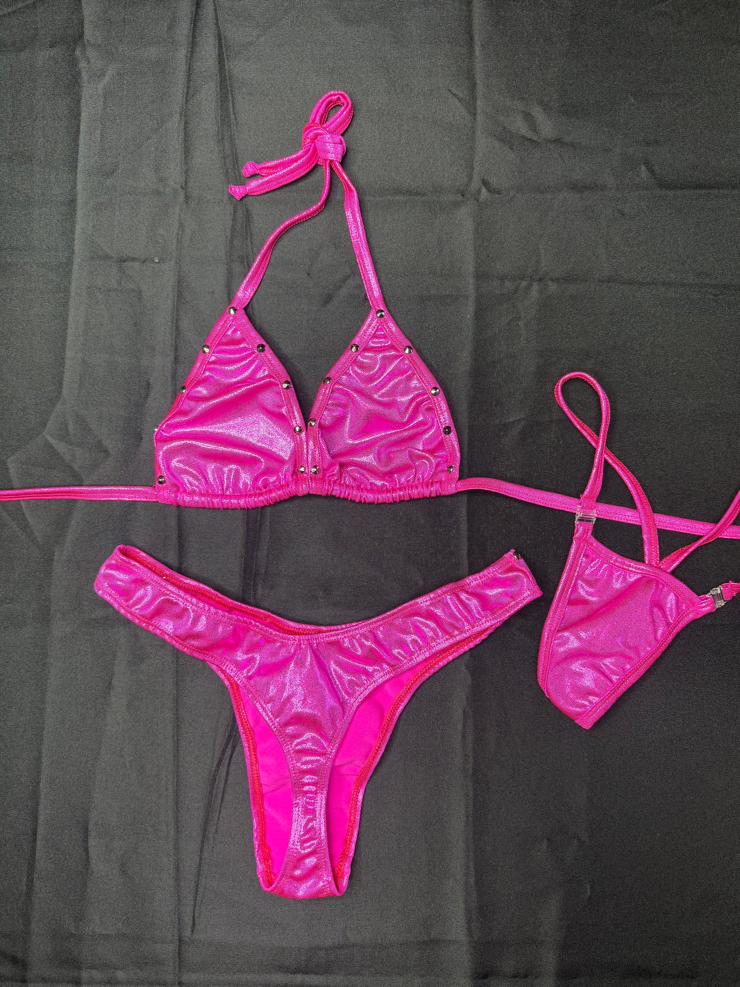 Hot Pink Spandex Bikini Top/Cheeky Thong Lingerie Outfit