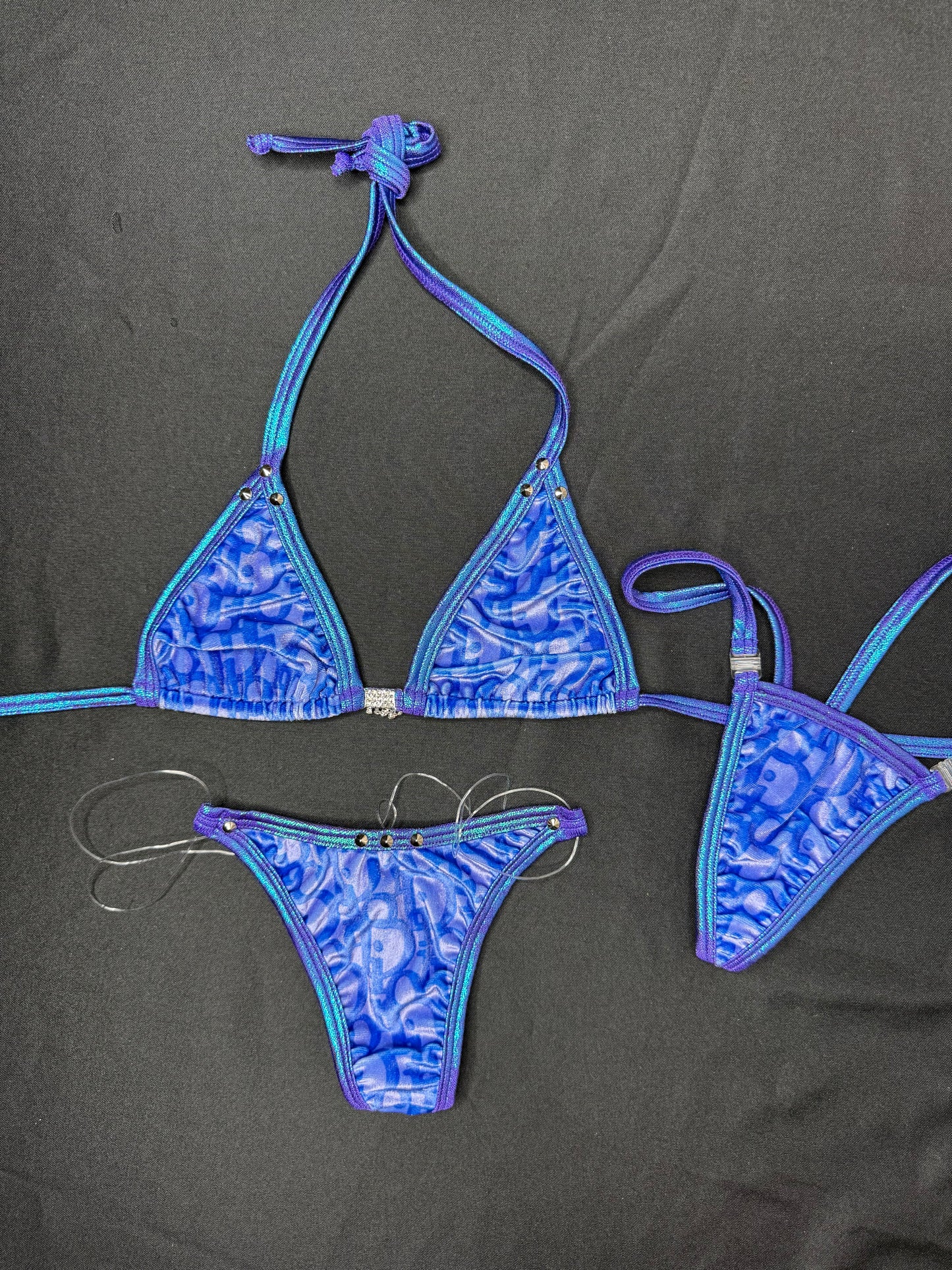 Designer Velvet/Metallic Purple Spandex Two-Piece Bikini Lingerie Outfit