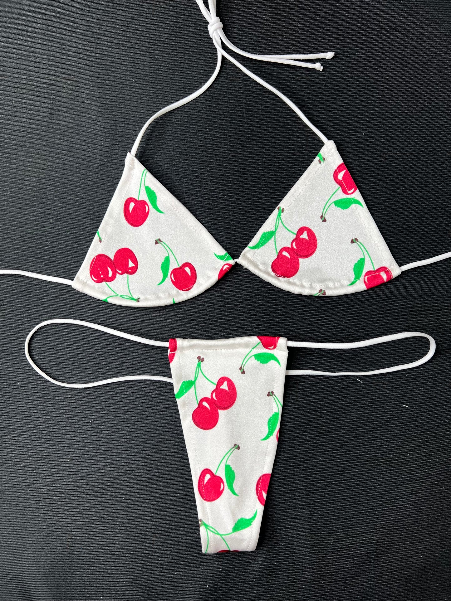 White Cherry Two-Piece Micro Bikini Lingerie Outfit