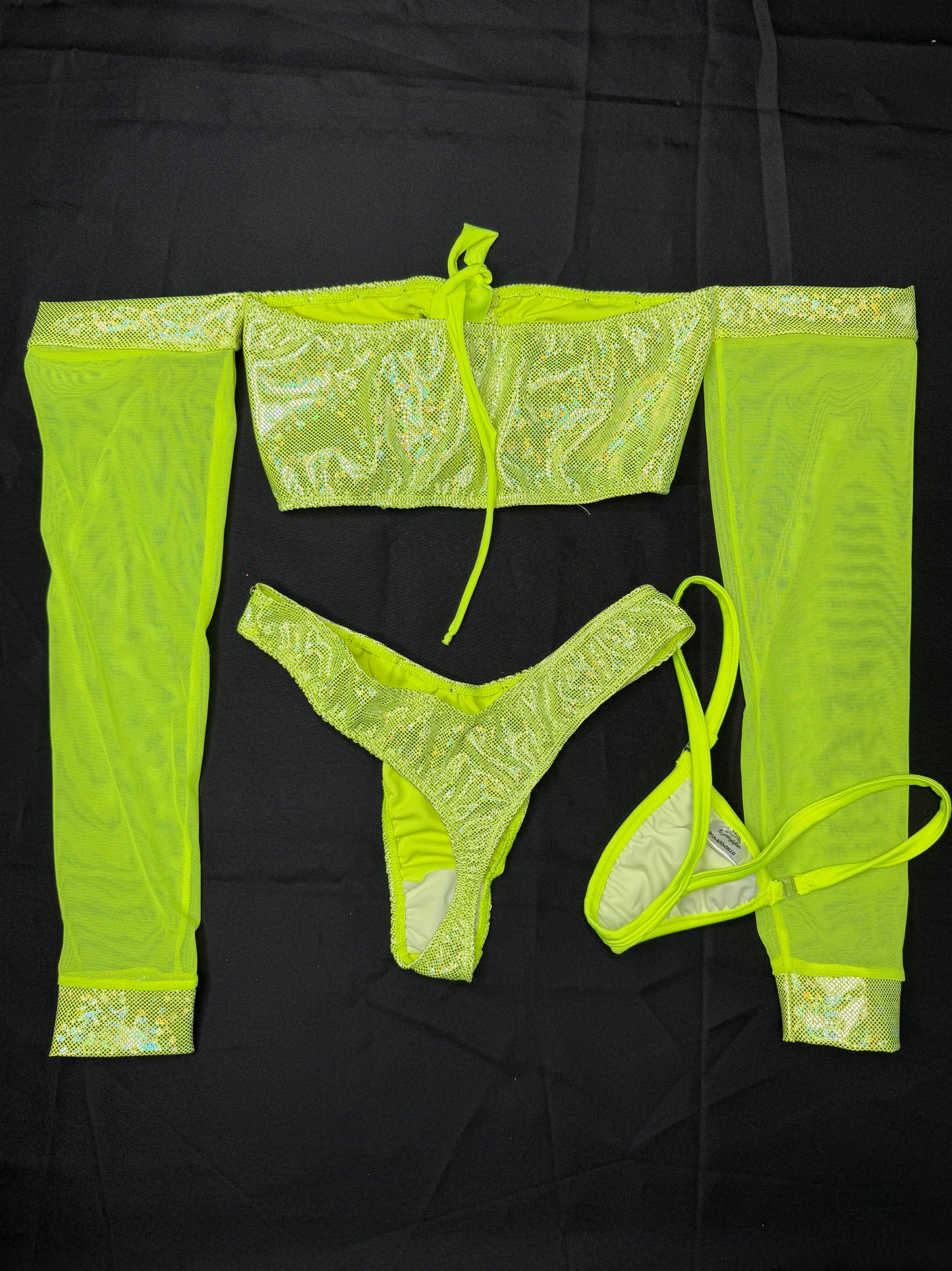 Lime Green Spandex/Mesh Tube Top/Cheeky Thong Two-Piece Lingerie Outfit