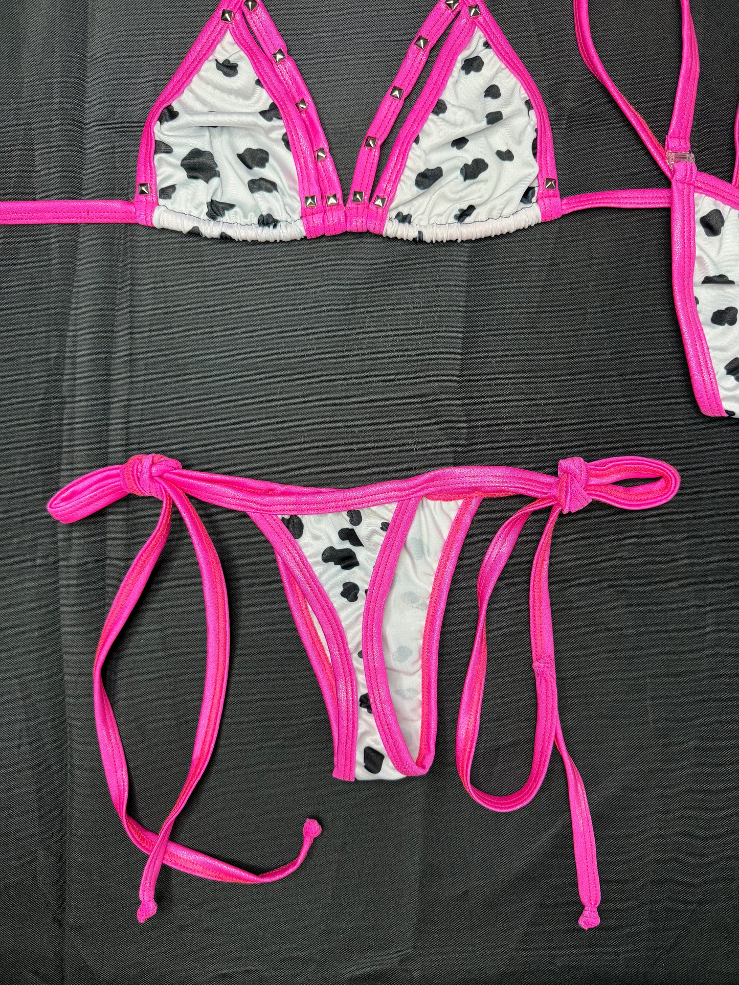 Animal Cow Print/Hot Pink Spandex Two-Piece Bikini Lingerie Outfit