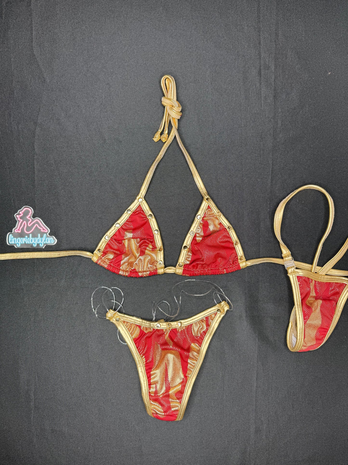 Gold Red Camouflage Two-Piece Lingerie Bikini Outfit