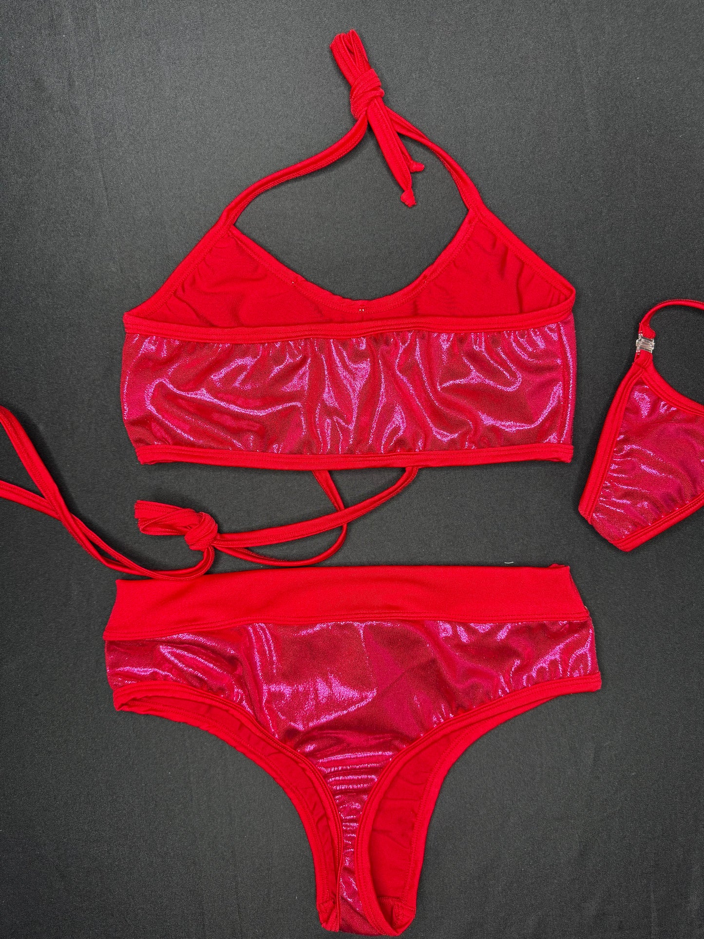 Red Microdot/Red Two-Piece Sports Bra/Shorts Lingerie Outfit