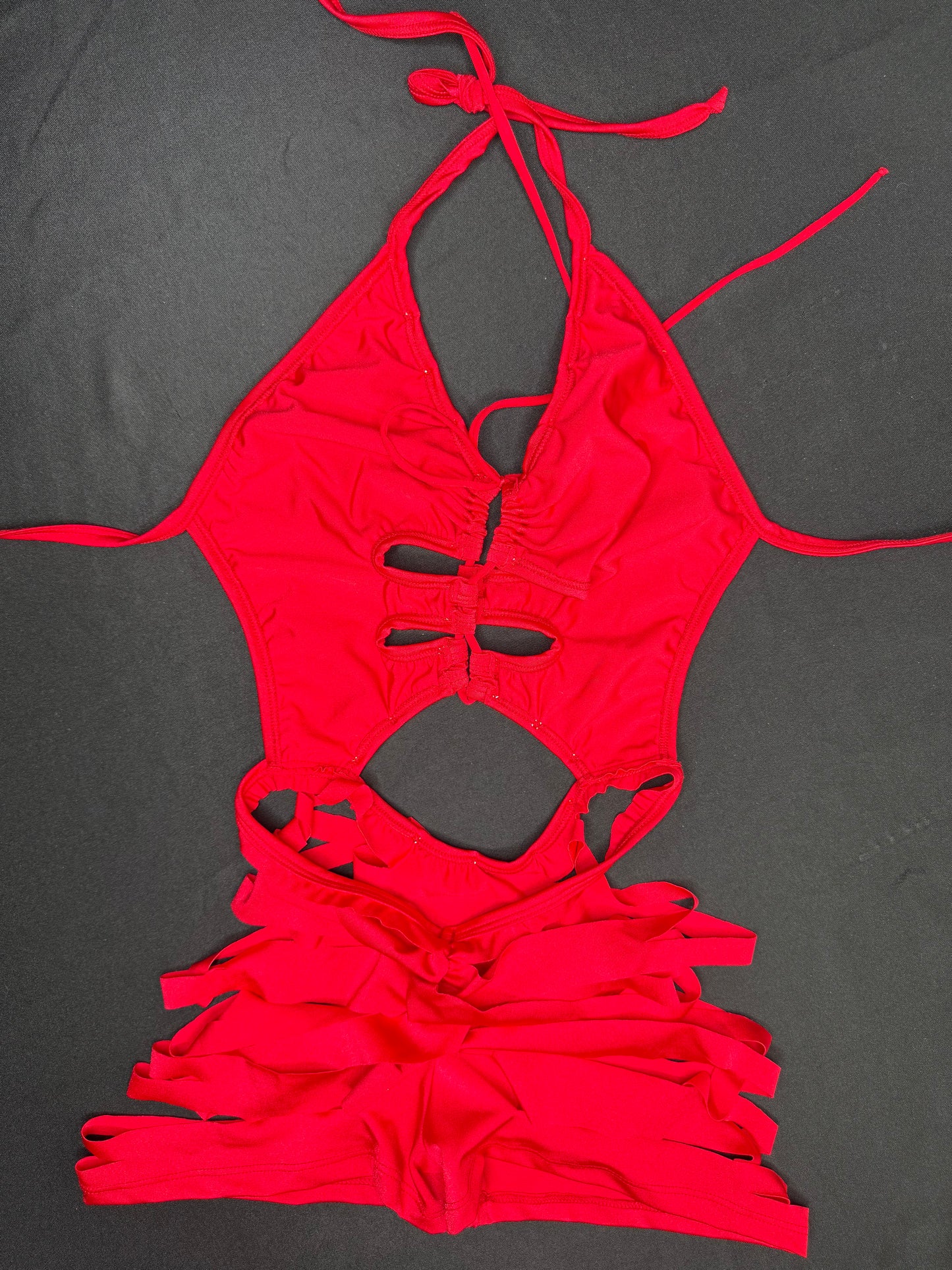 Red Spandex One-Piece Ripped Bottoms Lingerie Outfit