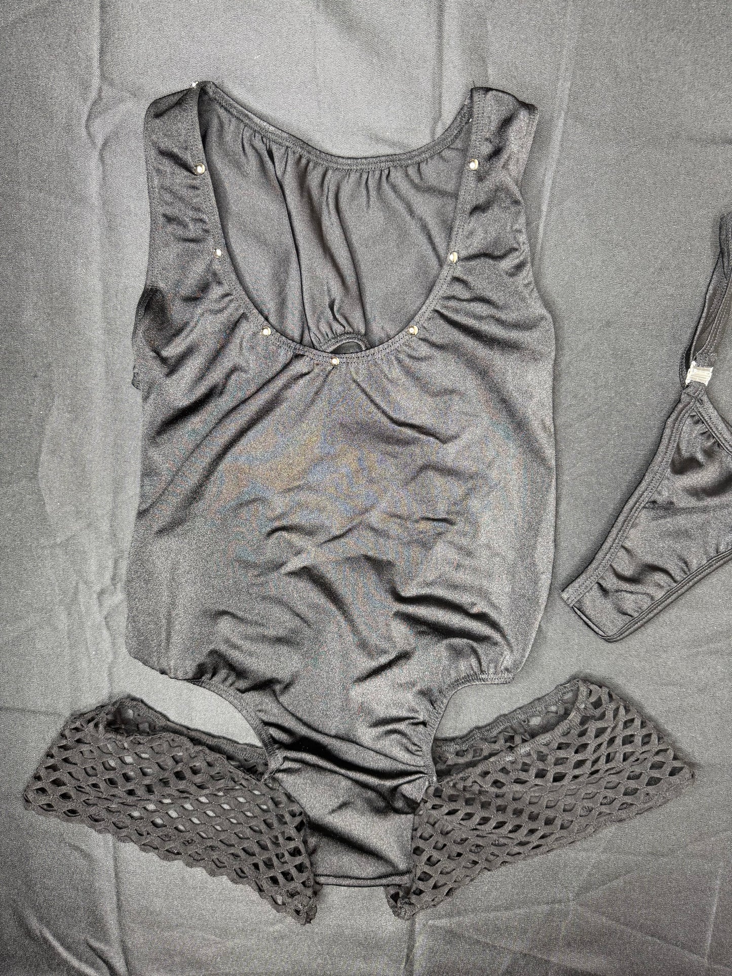Black Spandex/Fishnet One-Piece Romper Lingerie Outfit