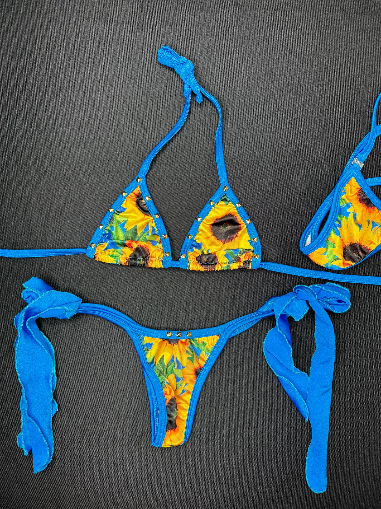 Sunflower/Blue Two-Piece Side-Tie Bikini Lingerie Outfit