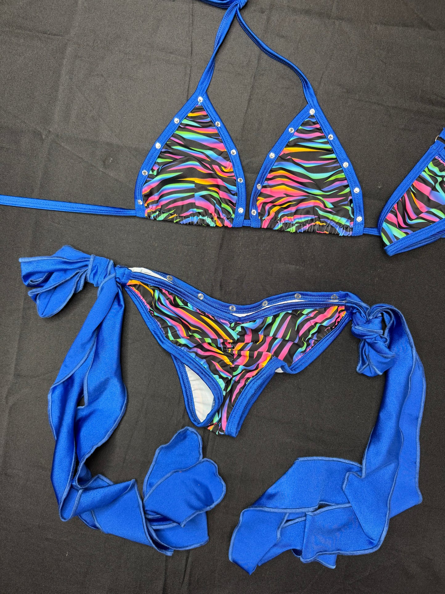 Royal Blue/Multi Color Stripes Two-Piece Bikini Lingerie Outfit