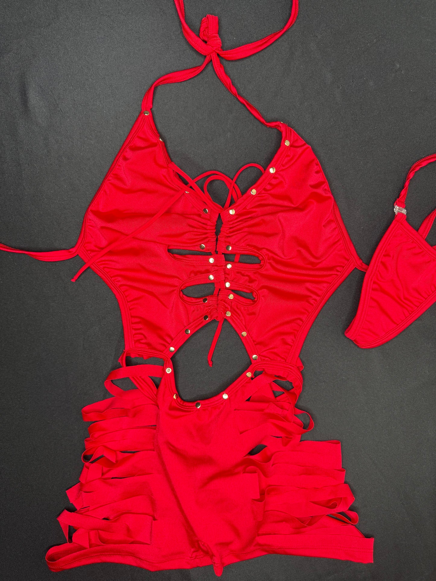 Red Spandex One-Piece Ripped Bottoms Lingerie Outfit