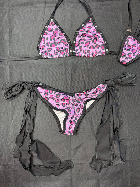 Pink Animal Print/Black Spandex Bikini Lingerie Outfit
