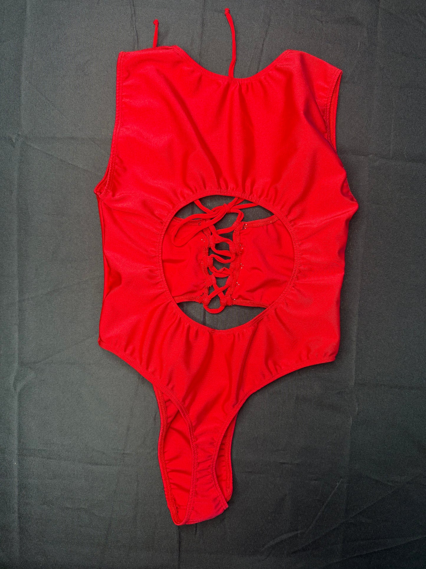 Red Spandex Sleeveless Leotard/Bikini Top One-Piece Lingerie Outfit