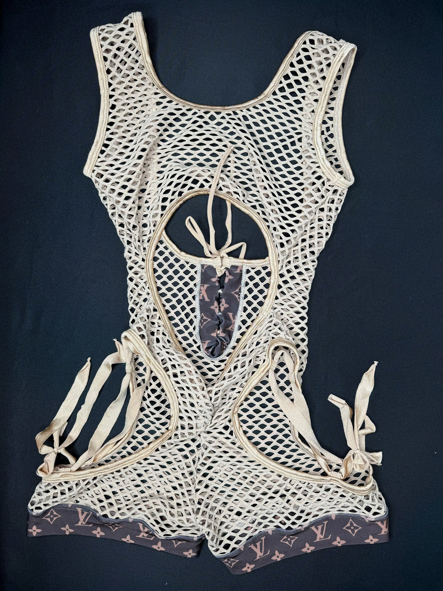 Brown/Gold Designer One-Piece Sleeveless Romper/Bikini Top Lingerie Outfit