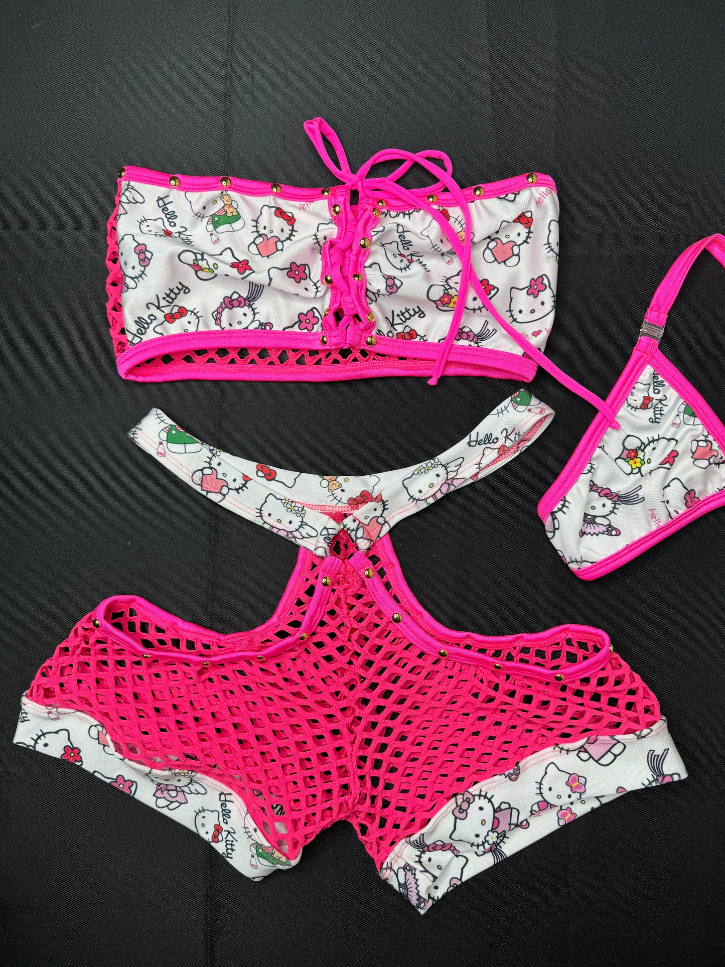 Hot Pink/White Tube Top/Shorts Kitty Lingerie Outfit