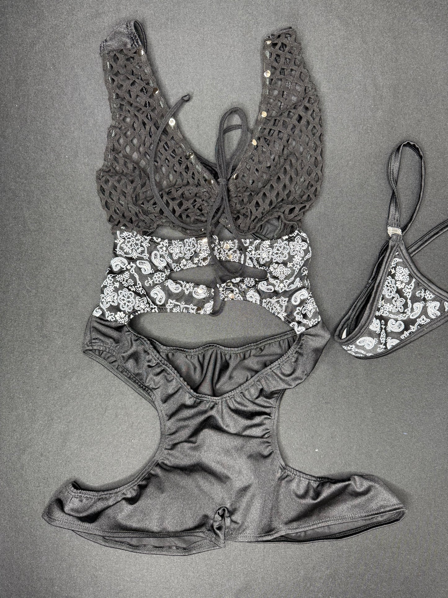 Black Bandana/Black Spandex One-Piece Romper Lingerie Outfit