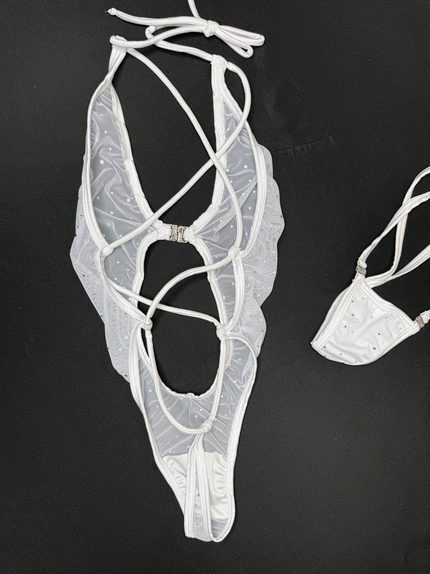 White Sparkle Mesh One-Piece Lingerie Outfit