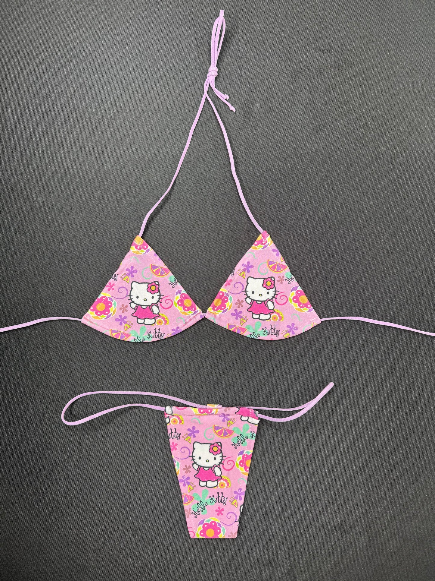 Lavender/Pink Kitty Two-Piece Micro Bikini Lingerie Outfit