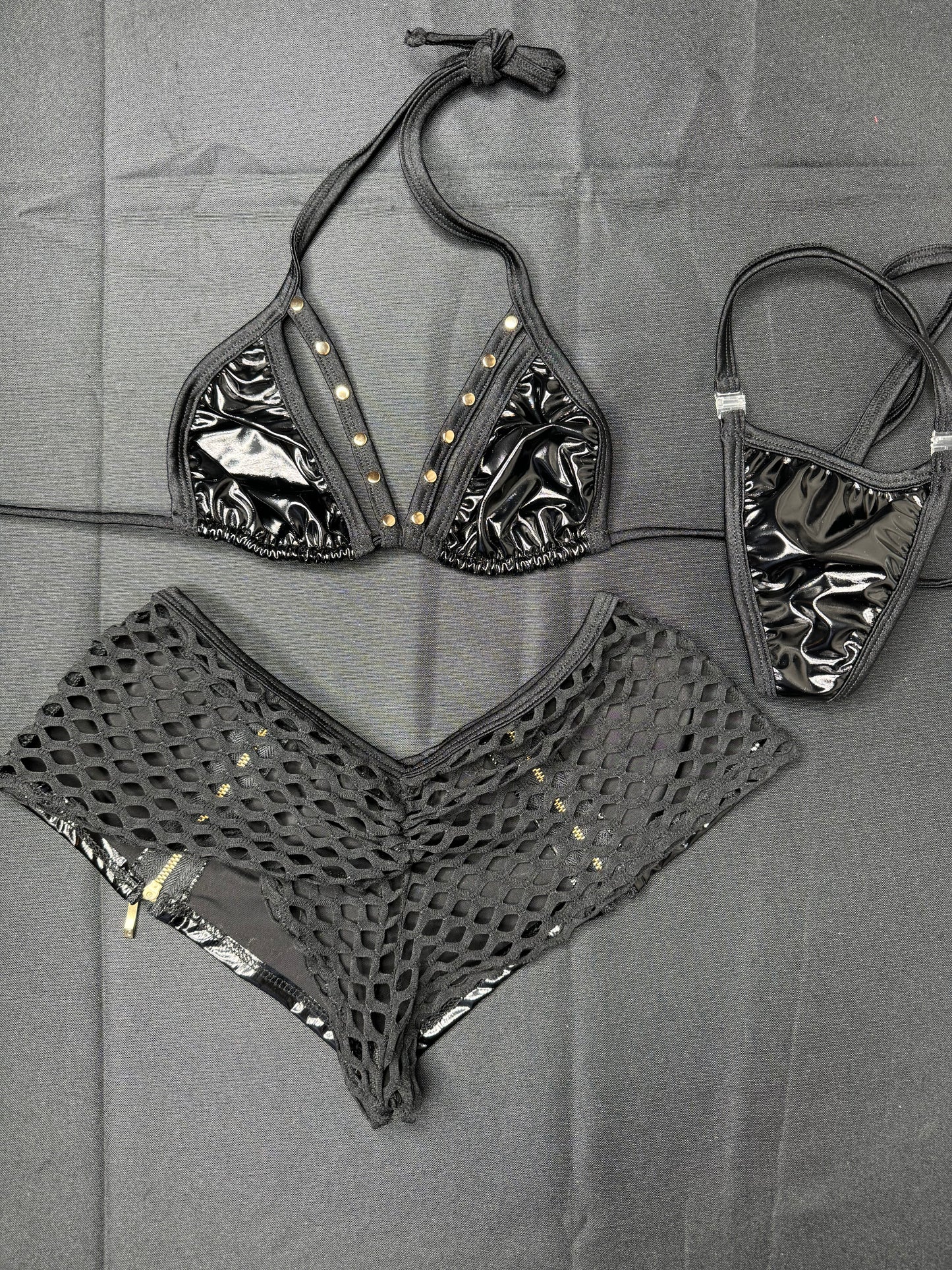 Black Latex Two-Piece Exotic Dancer Outfit