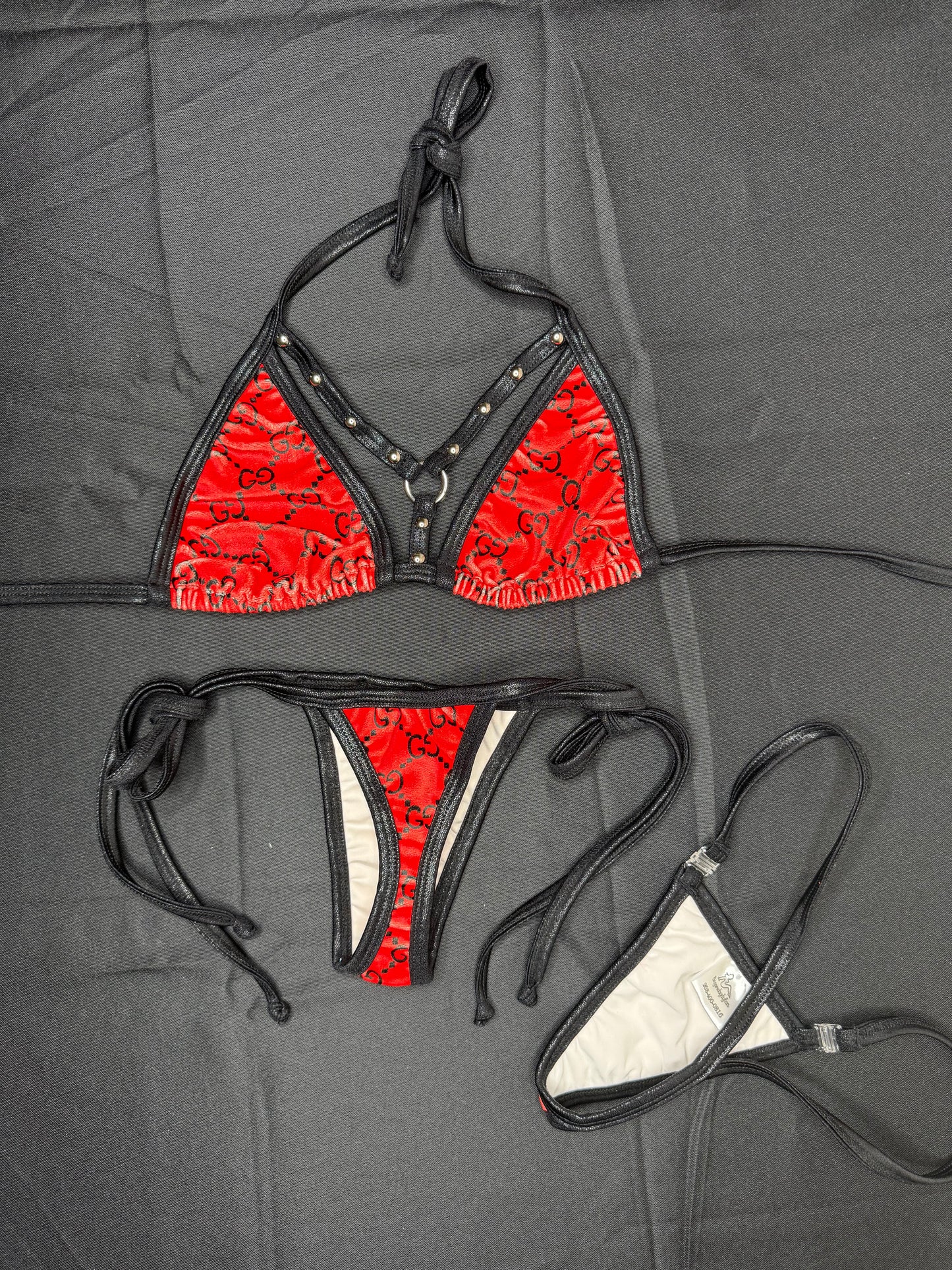 Red VELVET Designer Two-Piece Bikini Lingerie Outfit