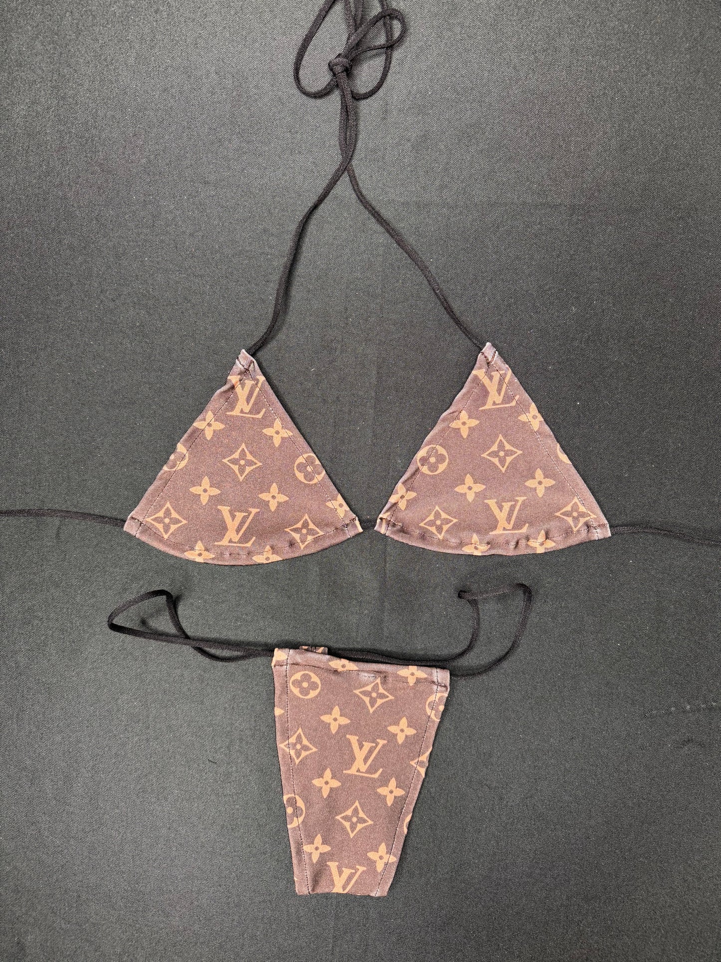 Brown Designer Two-Piece Micro Bikini Lingerie Outfit