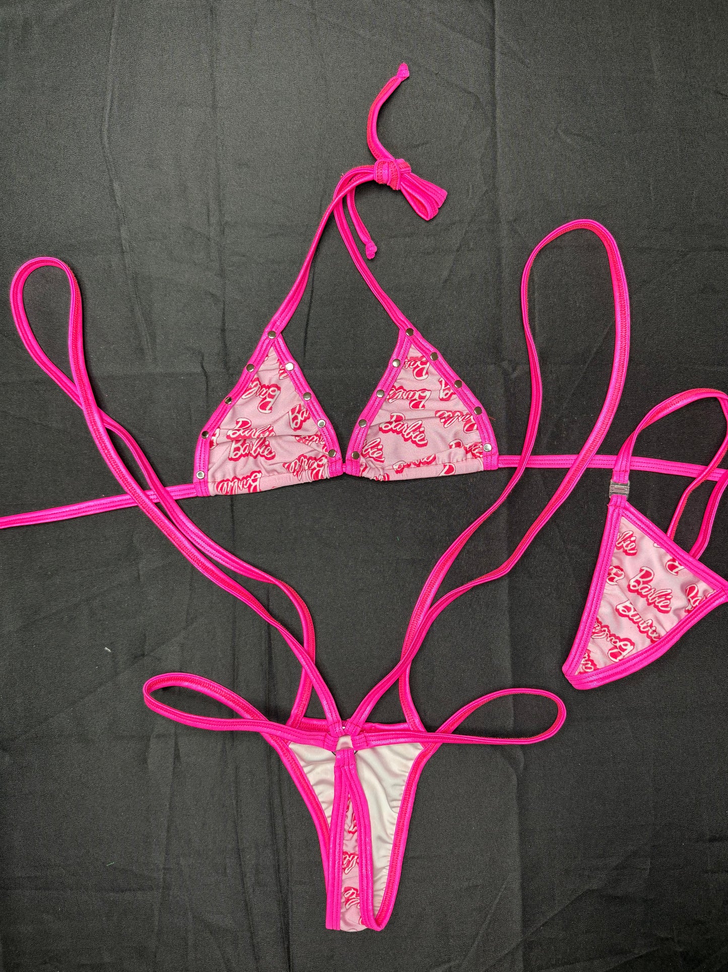 Designer Hot Pink/Pink Spandex Sling-Shot Lingerie Outfit