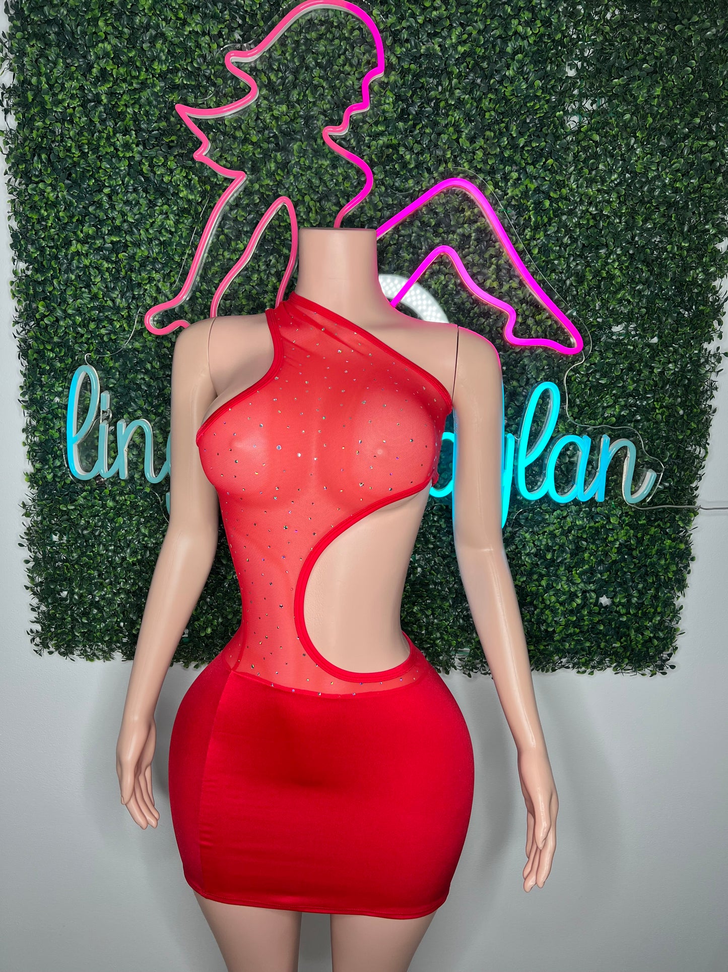 Red Mesh/Spandex One-Piece Dress Lingerie Outfit