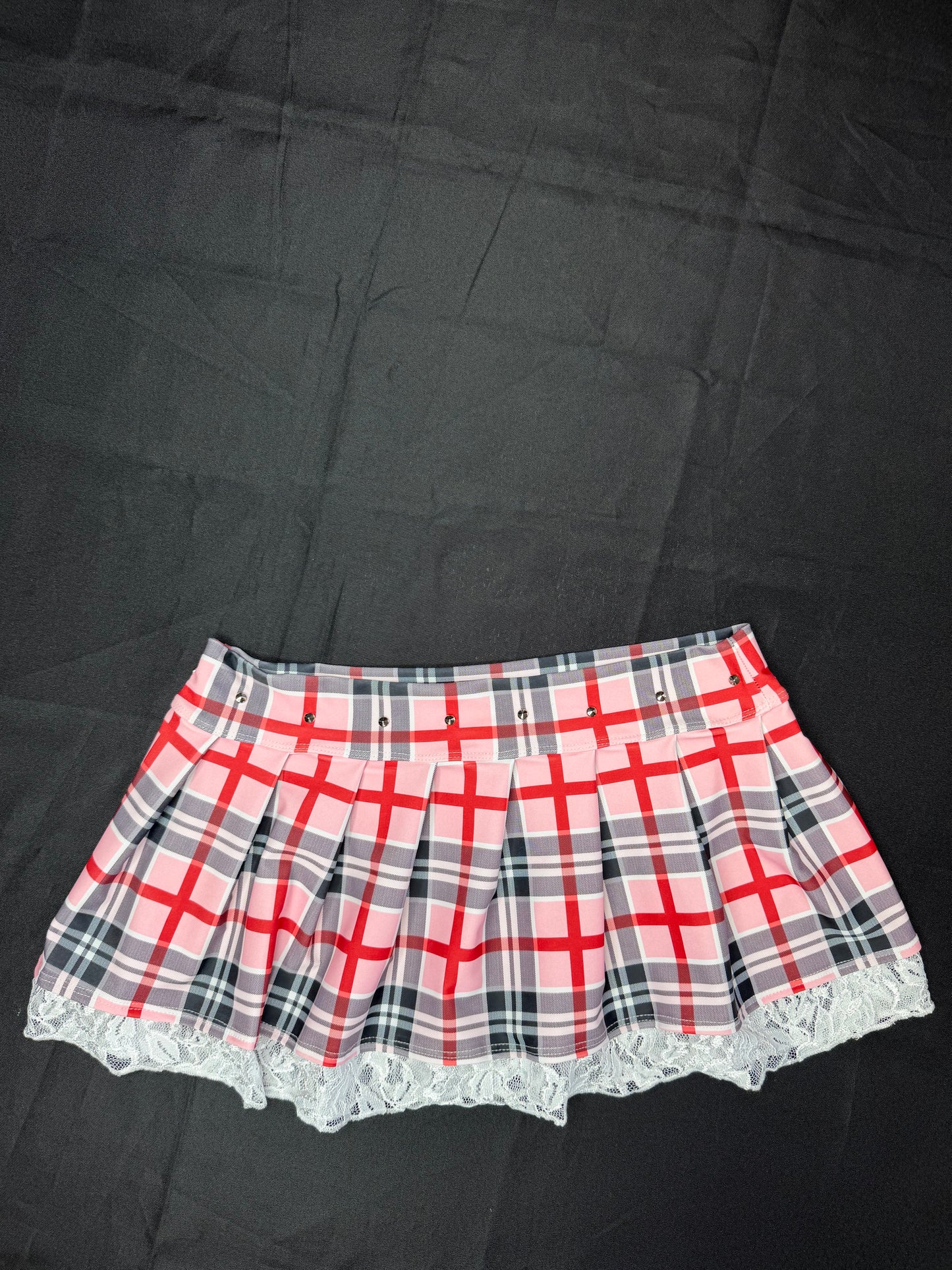 Light Pink/Red Spandex/White Lace Two-Piece Skirt with Tie School Girl Lingerie Outfit