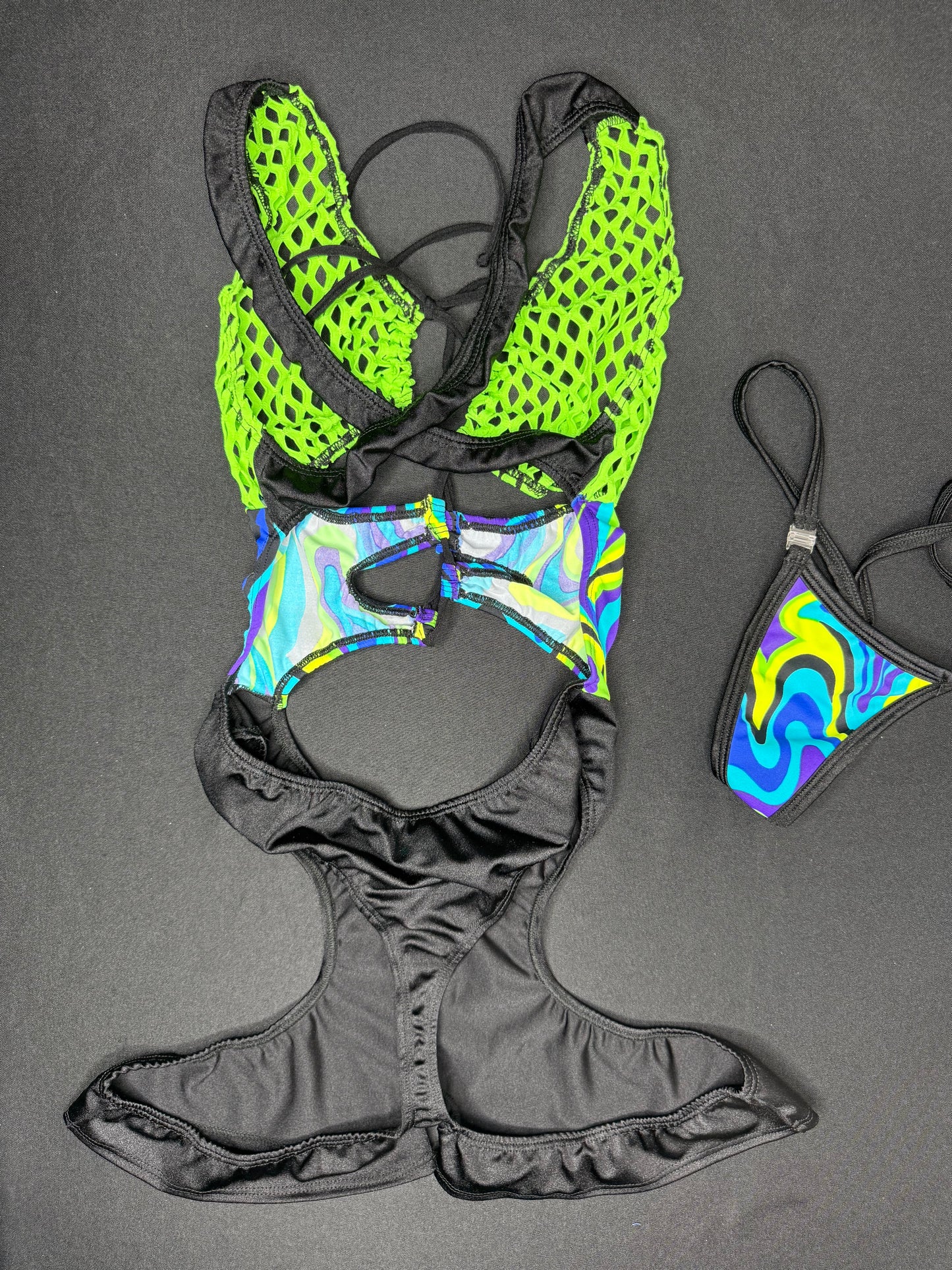 Neon Green/Black Sleeveless One-Piece Romper Lingerie Outfit