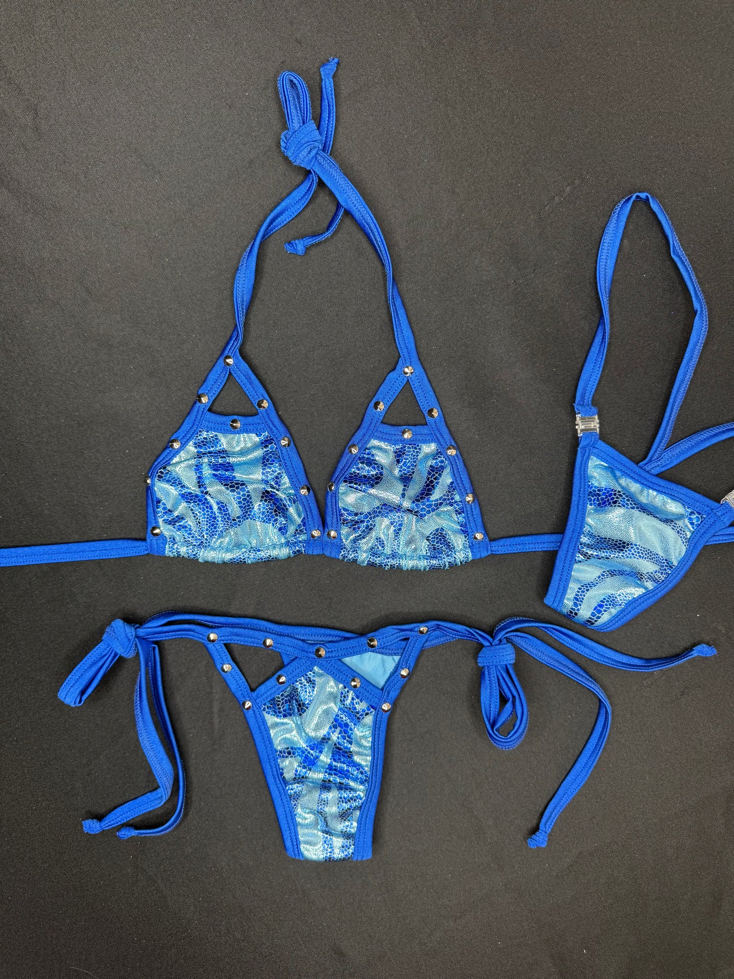 Royal Blue/Metallic Blue Print Two-Piece Bikini Lingerie Outfit