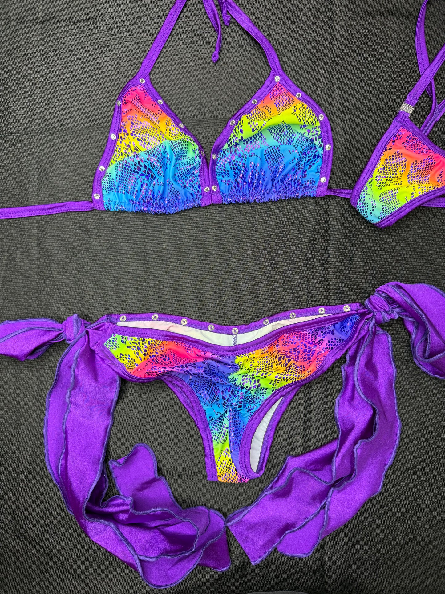 Rainbow/Purple Spandex Two-Piece Lingerie Outfit