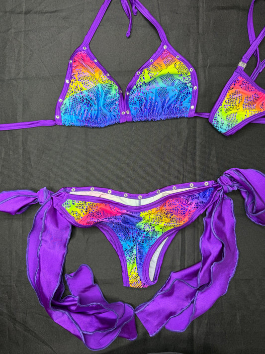 Rainbow/Purple Spandex Two-Piece Lingerie Outfit