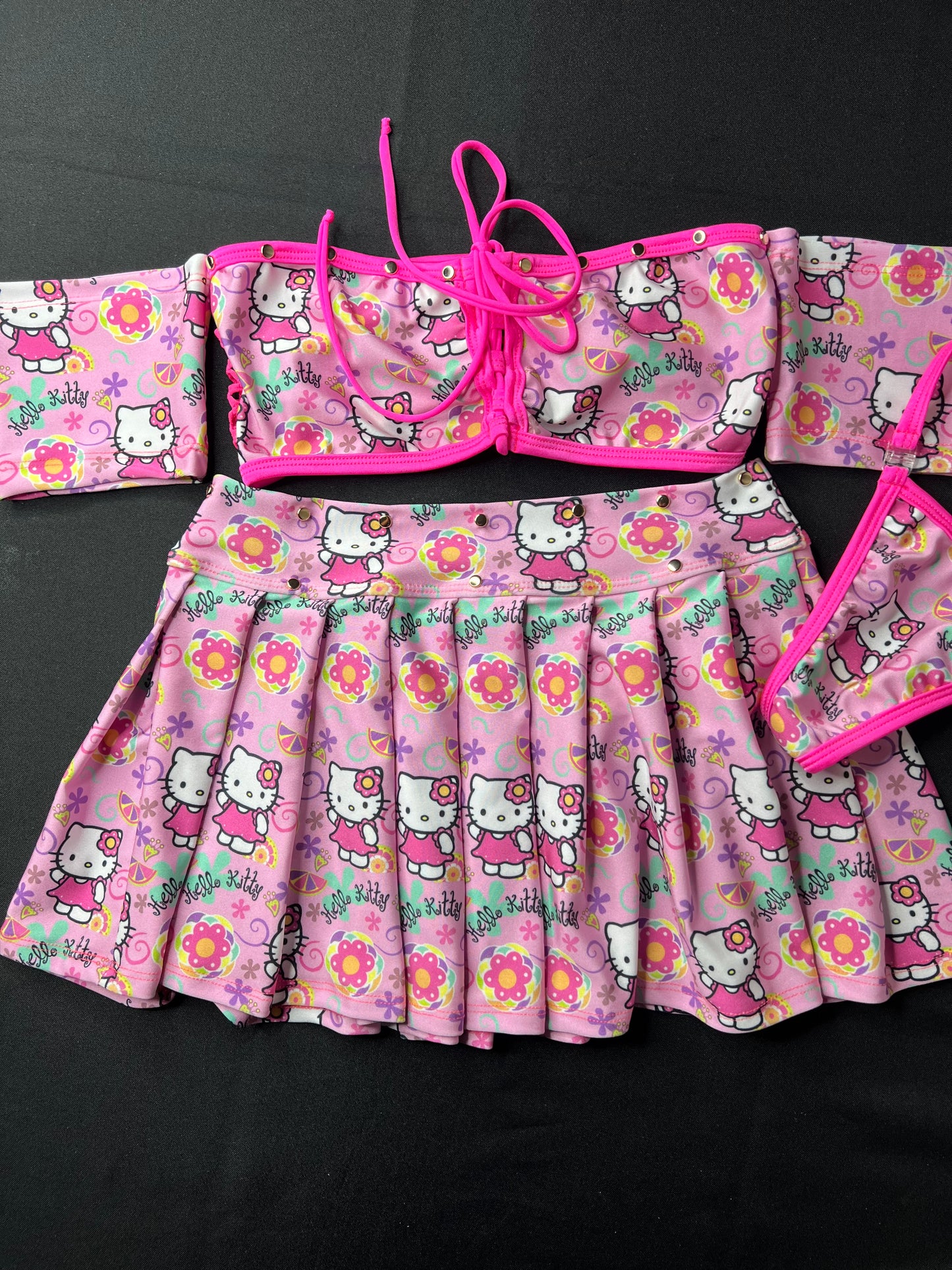 Baby Pink/Hot Pink Kitty Two-Piece Skirt Outfit