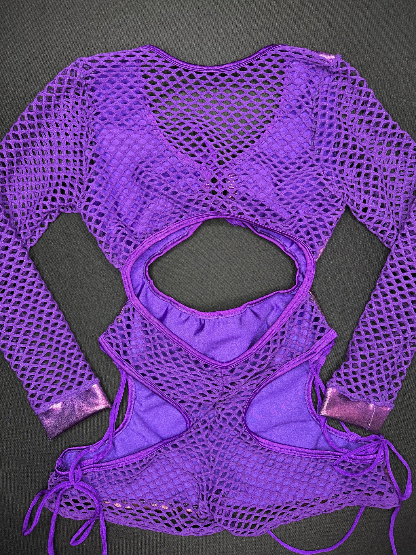 Metallic Purple Ombré/Purple Fishnet One-Piece Romper Lingerie Outfit