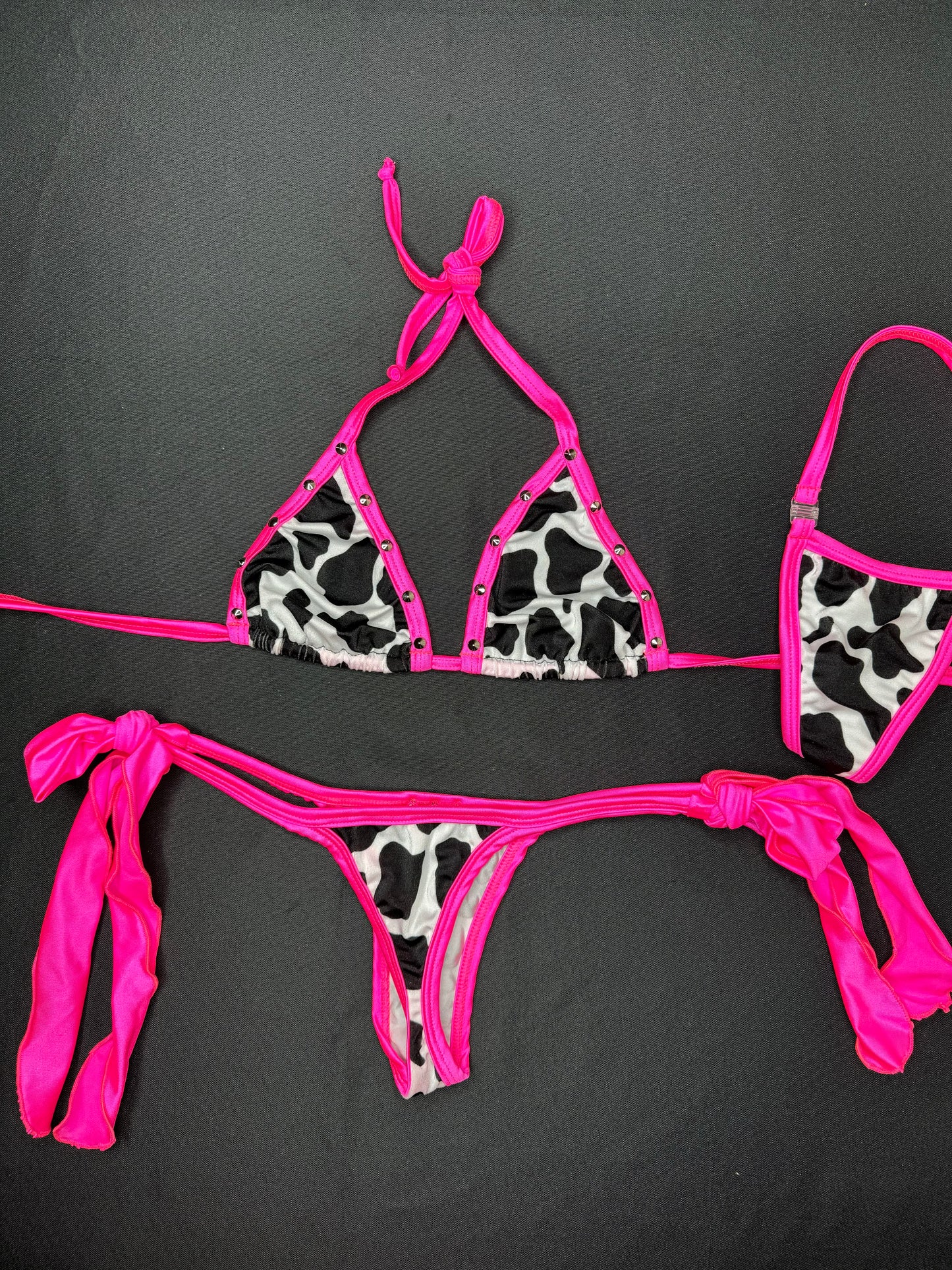 Cow Print/Hot Pink Two-Piece Side-Tie Bikini Lingerie Outfit