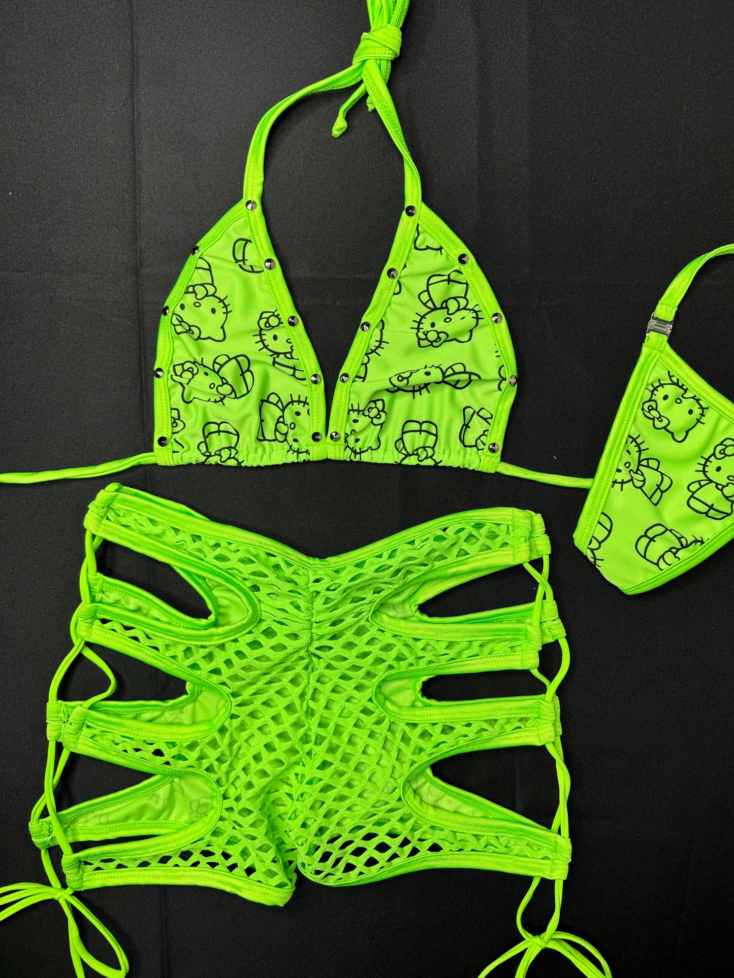 Neon Yellow Two-Piece Kitty Exotic Dancer Outfit