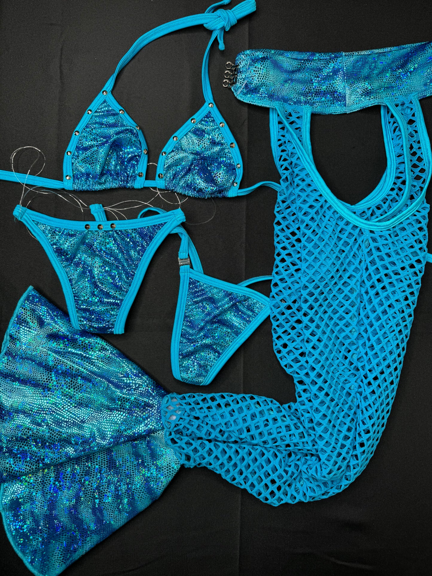 Metallic Blue/Turquoise Tiger Stripe Chaps Leg Outfit