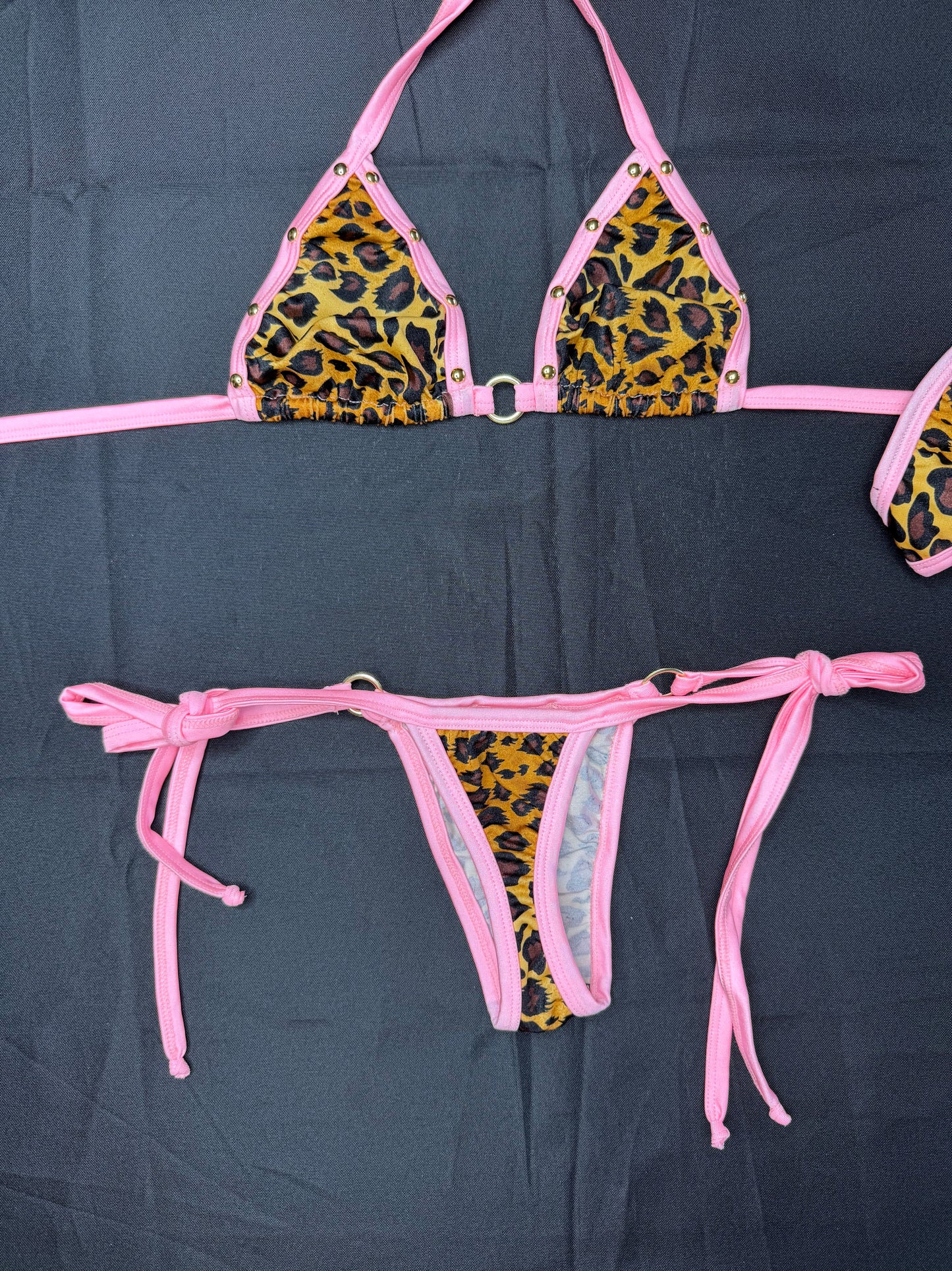 Baby Pink/Animal Print Spandex Two-Piece Bikini Lingerie Outfit