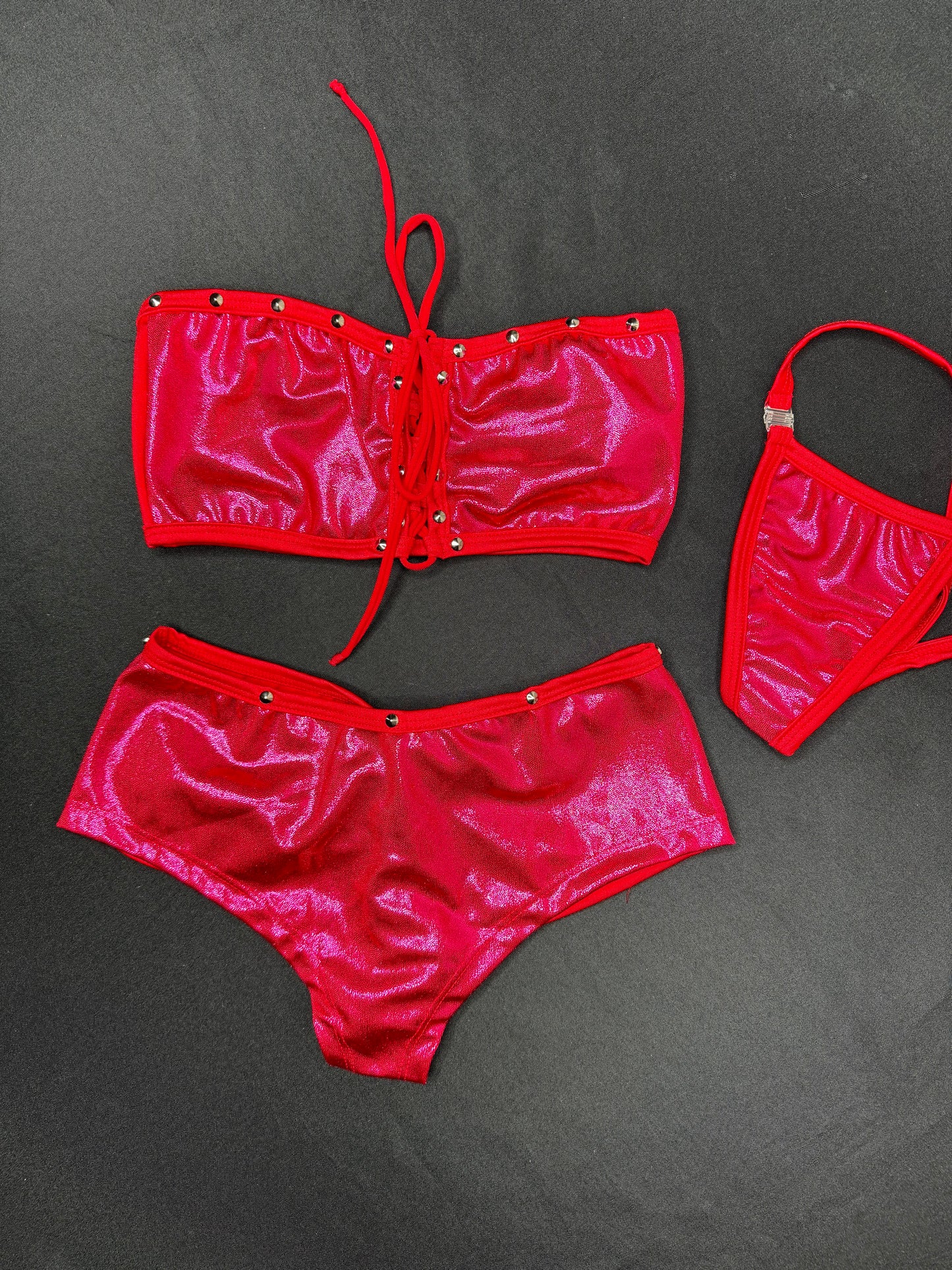 Metallic Red Tube Top/Shorts Two-Piece Lingerie Outfit