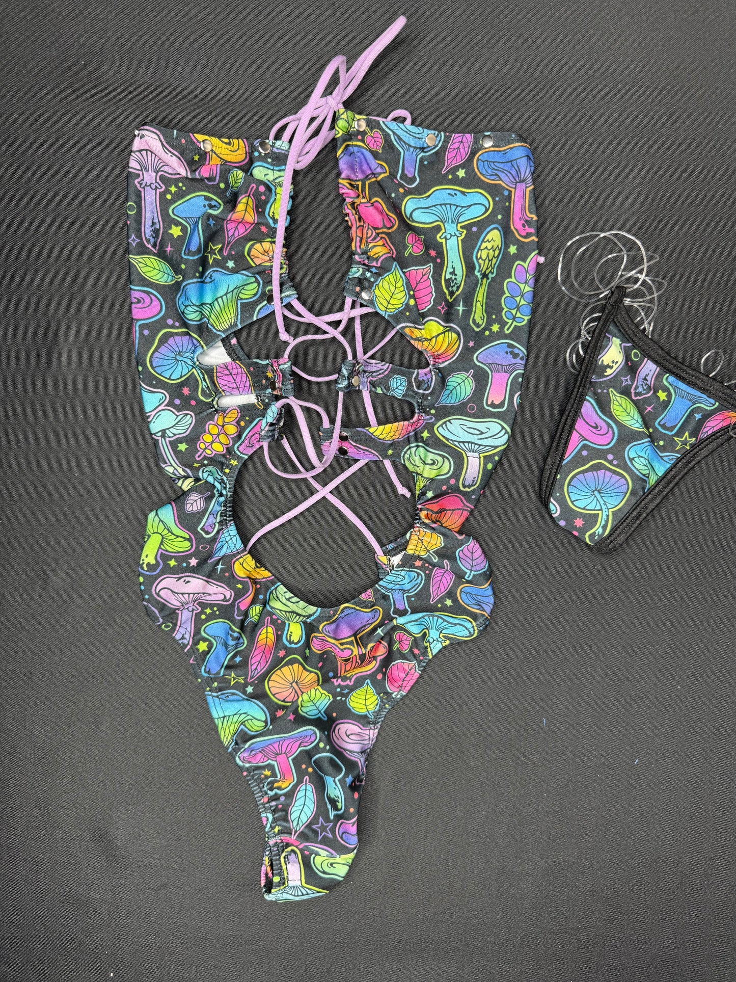 Mushroom Print Spandex One-Piece Lingerie Outfit