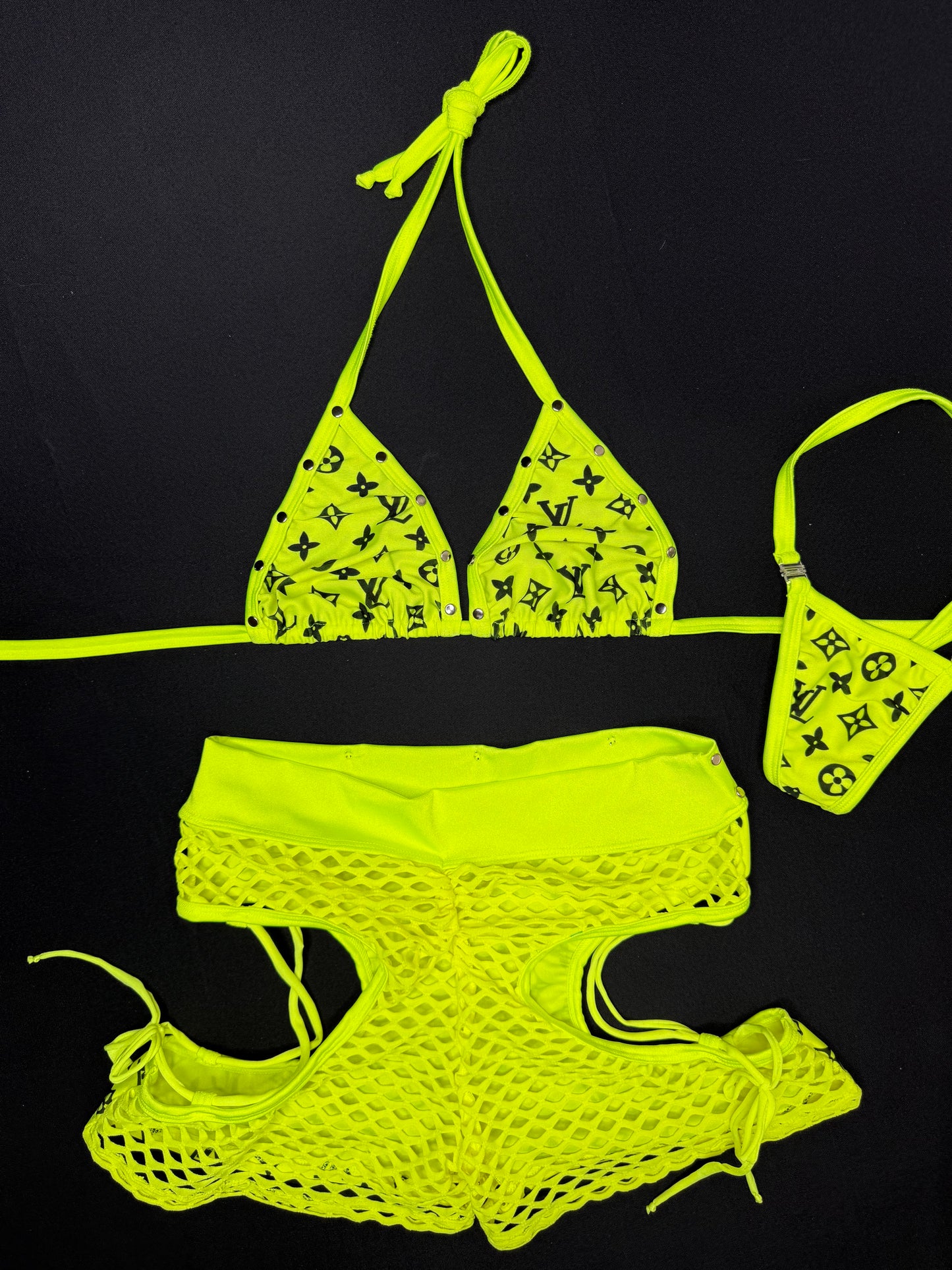Neon Yellow Designer Bikini Top/Shorts Two-Piece Lingerie Outfit