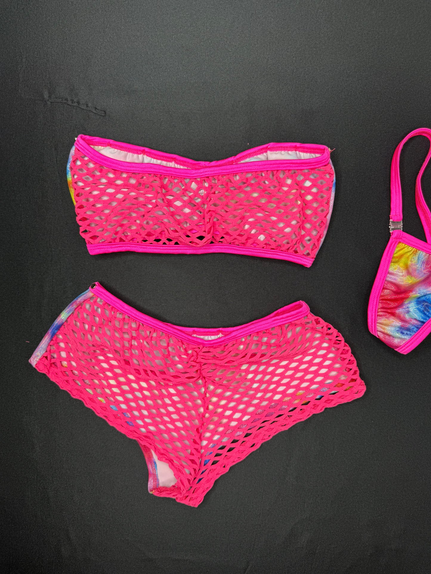 Holographic Rainbow Spandex Tube Top/Shorts Two-Piece Lingerie Outfit