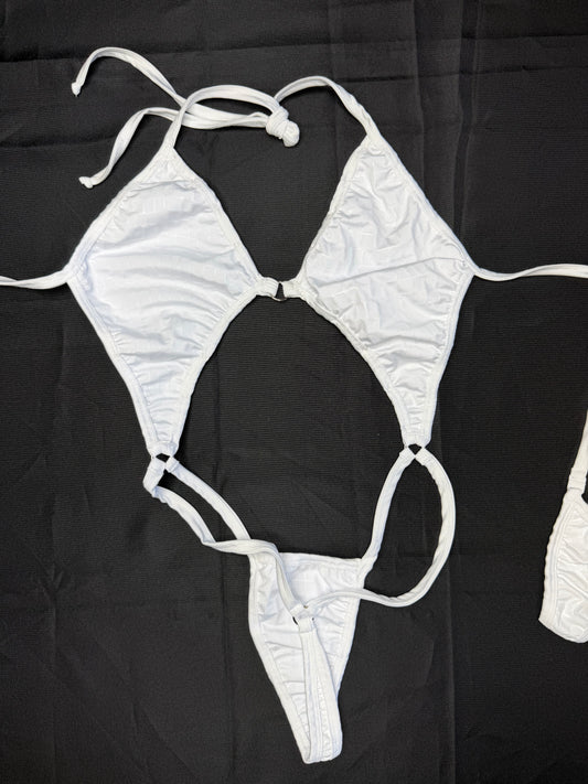 White Latex Faux Leather One-Piece Lingerie Outfit