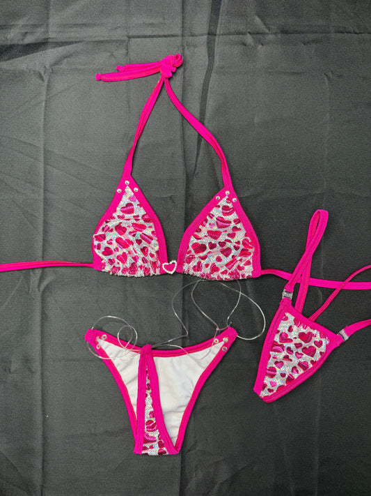 Hearts Spandex Two-Piece Bikini Lingerie Outfit