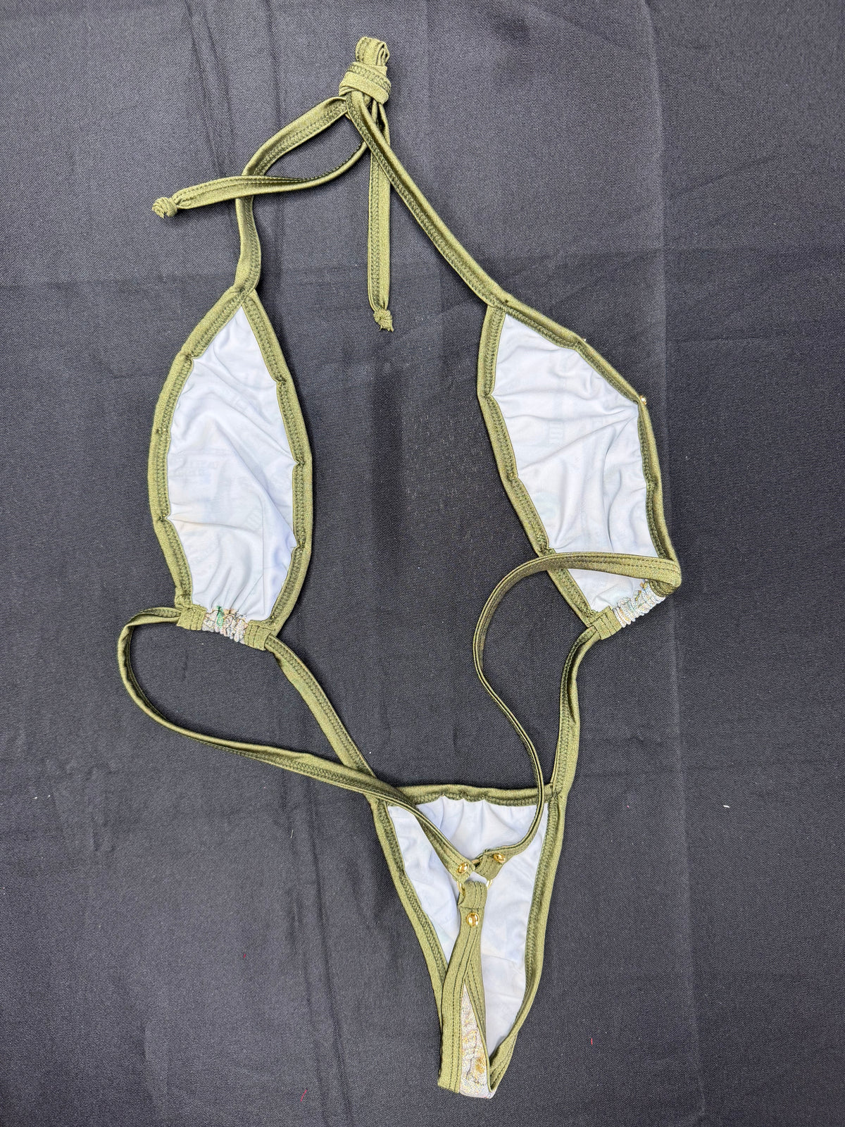 Holographic Money Print/Green Spandex One-Piece Sling-Shot Lingerie Outfit