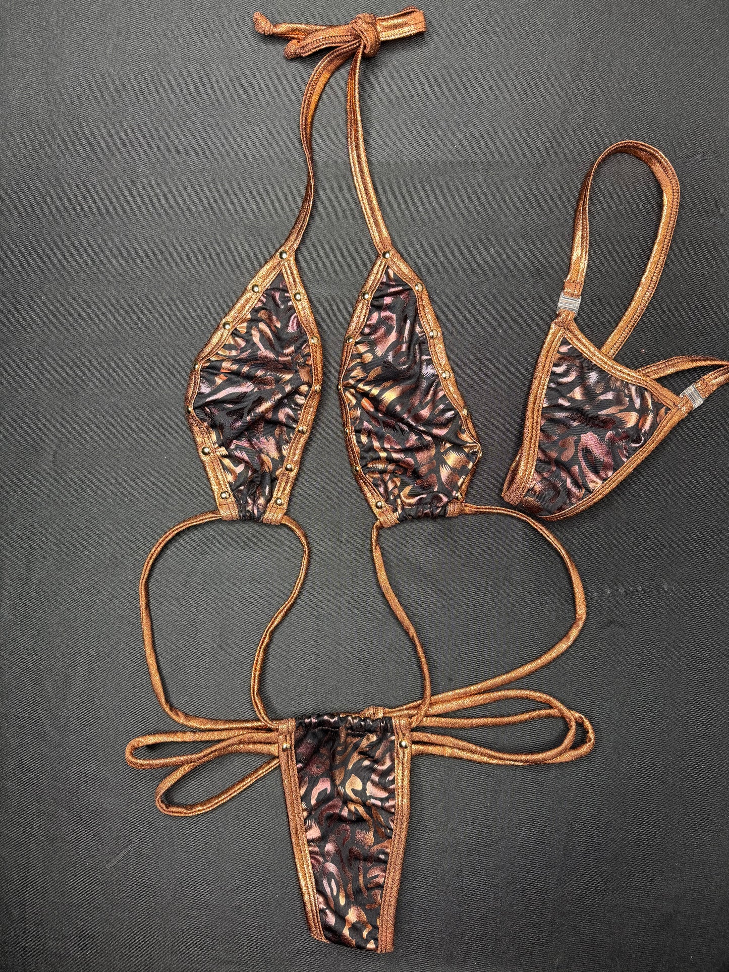 Bronze Animal Print One-Piece Sling-Shot Lingerie Outfit